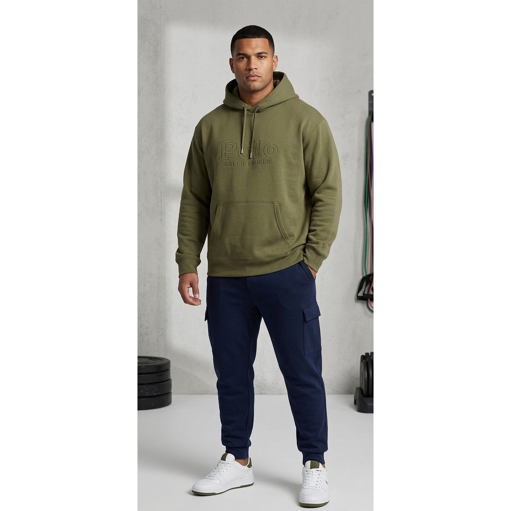 Polo Ralph Lauren Mens Olive Green Embossed Logo Fleece Hoodie 2XB Big & Tall